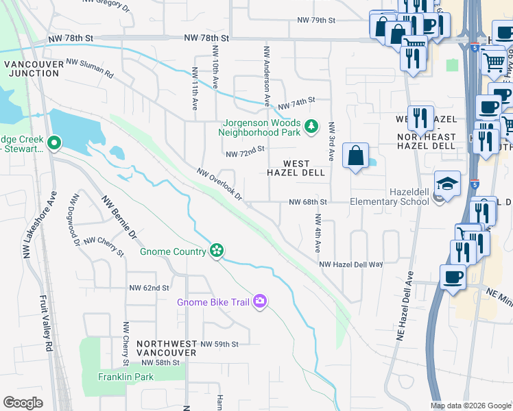 map of restaurants, bars, coffee shops, grocery stores, and more near 6808 Northwest Anderson Avenue in Vancouver