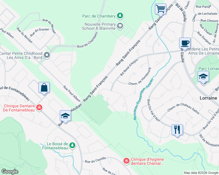 map of restaurants, bars, coffee shops, grocery stores, and more near 73 Boulevard René d'Anjou in Lorraine