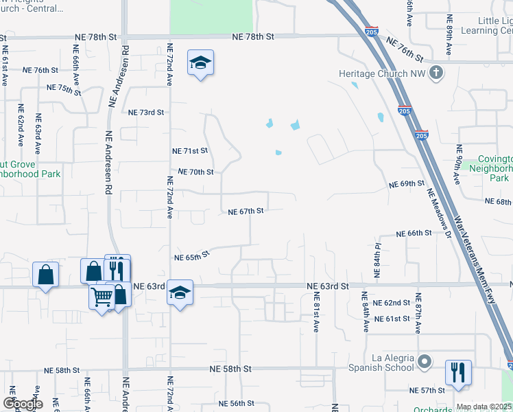 map of restaurants, bars, coffee shops, grocery stores, and more near 7708 Northeast 67th Street in Vancouver