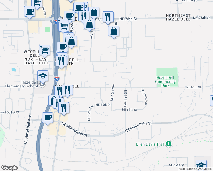 map of restaurants, bars, coffee shops, grocery stores, and more near 1416 Northeast 68th Street in Vancouver