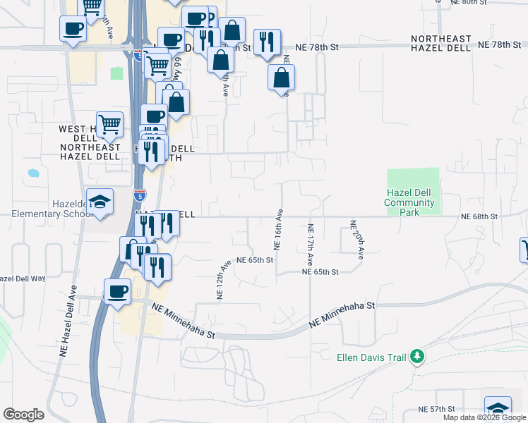 map of restaurants, bars, coffee shops, grocery stores, and more near 1416 Northeast 68th Street in Vancouver
