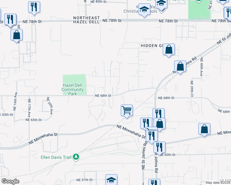 map of restaurants, bars, coffee shops, grocery stores, and more near 2801 Northeast 69th Circle in Vancouver