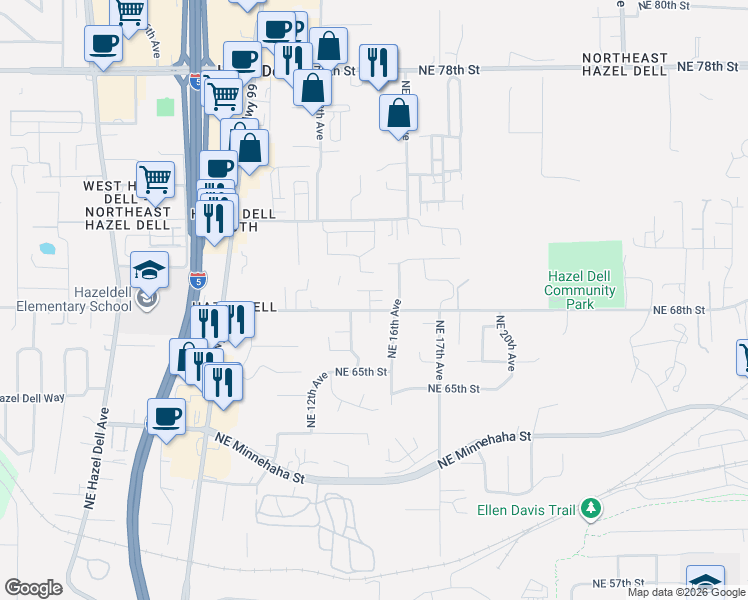 map of restaurants, bars, coffee shops, grocery stores, and more near 1416 Northeast 68th Street in Vancouver