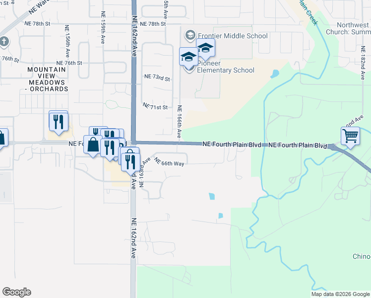 map of restaurants, bars, coffee shops, grocery stores, and more near 16504 Northeast 67th Street in Vancouver