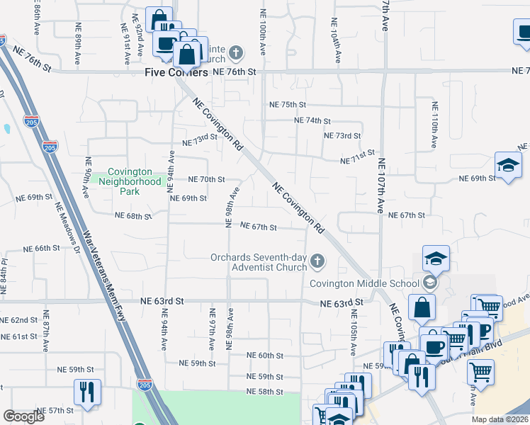 map of restaurants, bars, coffee shops, grocery stores, and more near 9911 Northeast 69th Street in Vancouver
