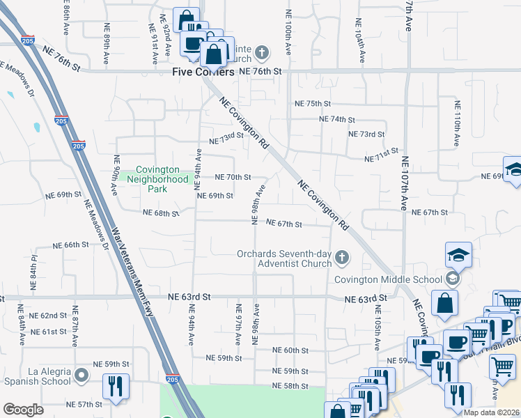 map of restaurants, bars, coffee shops, grocery stores, and more near 9803 Northeast 69th Street in Vancouver