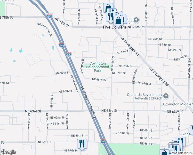 map of restaurants, bars, coffee shops, grocery stores, and more near 6808 Northeast 92nd Court in Vancouver