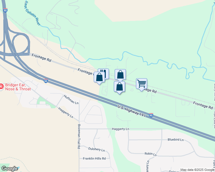 map of restaurants, bars, coffee shops, grocery stores, and more near Osterman Drive in Bozeman