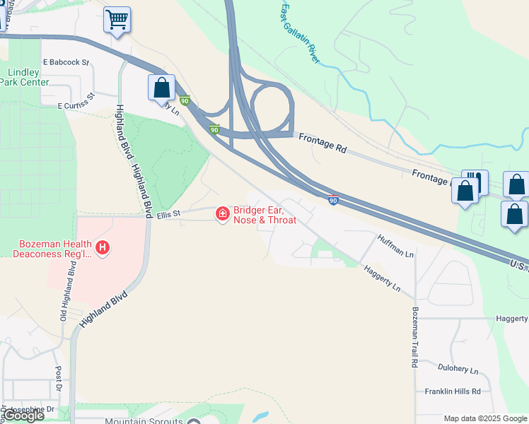 map of restaurants, bars, coffee shops, grocery stores, and more near 777 Haggerty Lane in Bozeman