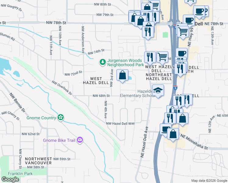 map of restaurants, bars, coffee shops, grocery stores, and more near 6815 Northwest 3rd Avenue in Vancouver