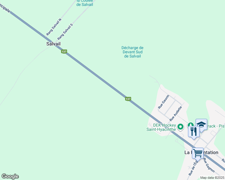 map of restaurants, bars, coffee shops, grocery stores, and more near 975 Québec 137 in La Présentation