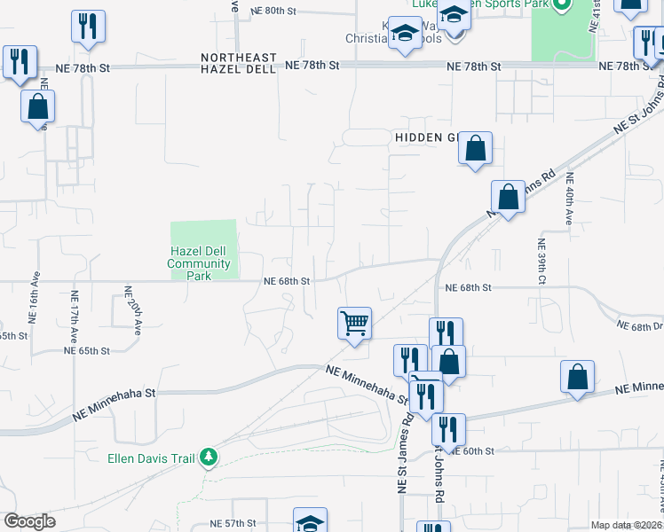 map of restaurants, bars, coffee shops, grocery stores, and more near 2801 Northeast 69th Circle in Vancouver