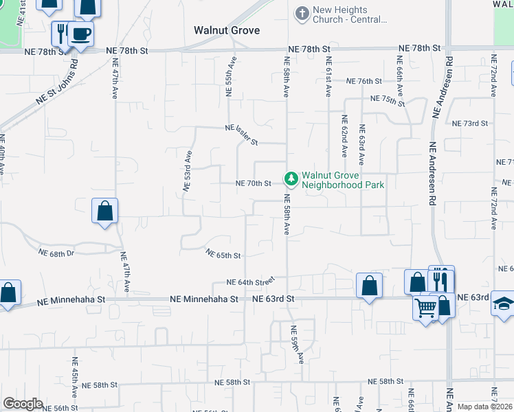 map of restaurants, bars, coffee shops, grocery stores, and more near 6808 Northeast 56th Avenue in Vancouver