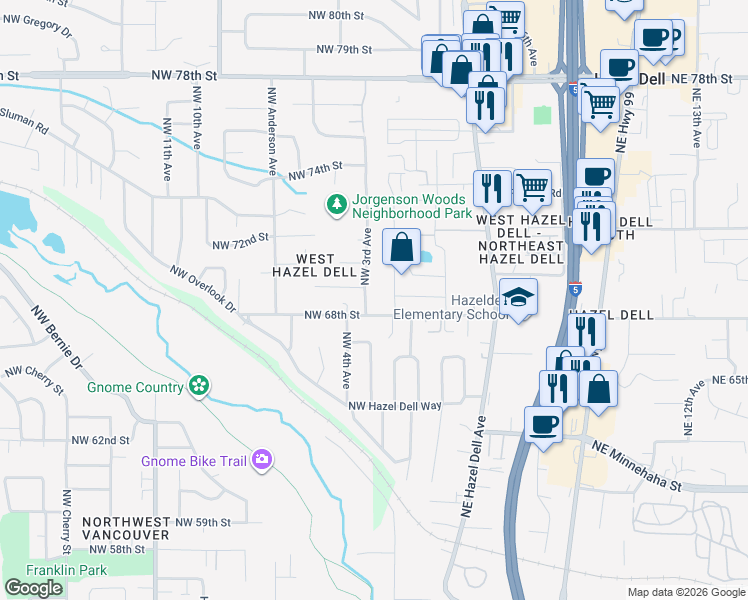 map of restaurants, bars, coffee shops, grocery stores, and more near 6815 Northwest 3rd Avenue in Vancouver