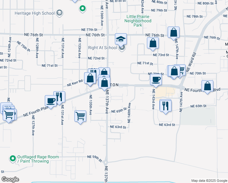 map of restaurants, bars, coffee shops, grocery stores, and more near 13803 Northeast Fourth Plain Boulevard in Vancouver