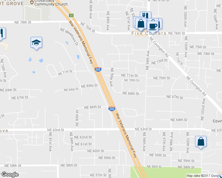 map of restaurants, bars, coffee shops, grocery stores, and more near 6812 Northeast 90th Avenue in Vancouver