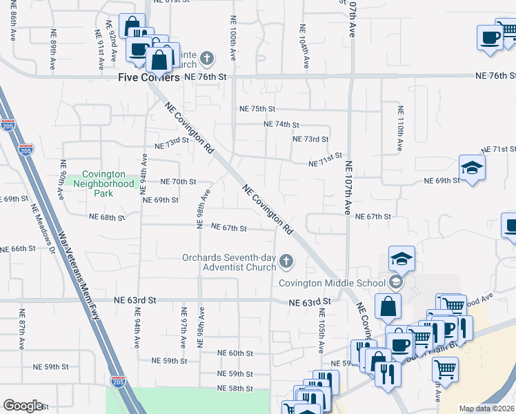 map of restaurants, bars, coffee shops, grocery stores, and more near 10009 Northeast 69th Circle in Vancouver