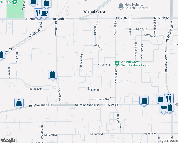 map of restaurants, bars, coffee shops, grocery stores, and more near 5321 Northeast 69th Circle in Vancouver