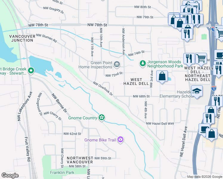 map of restaurants, bars, coffee shops, grocery stores, and more near 6901 Northwest Canyon Crest Loop in Vancouver