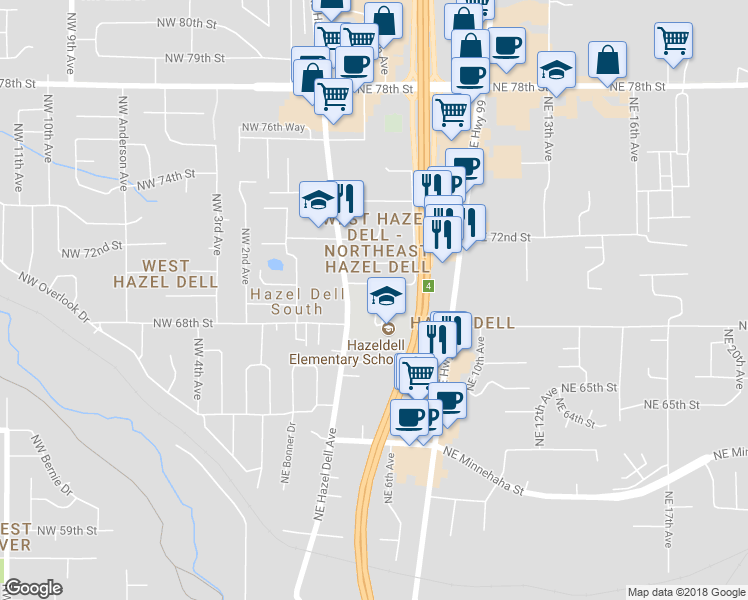 map of restaurants, bars, coffee shops, grocery stores, and more near 508 Northeast Anderson Street in Vancouver