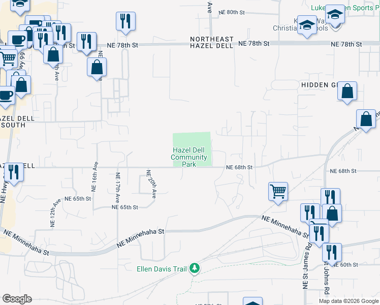 map of restaurants, bars, coffee shops, grocery stores, and more near 2300 Northeast 68th Street in Vancouver
