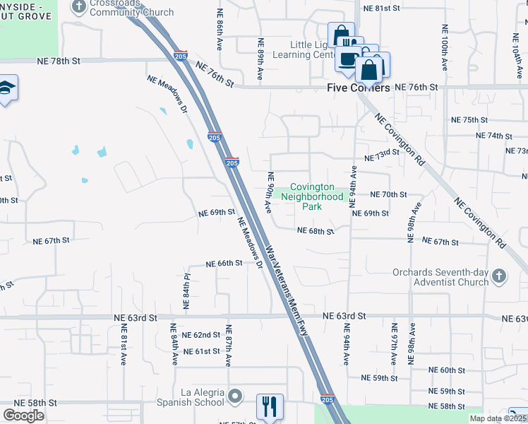 map of restaurants, bars, coffee shops, grocery stores, and more near 6812 Northeast 90th Avenue in Vancouver