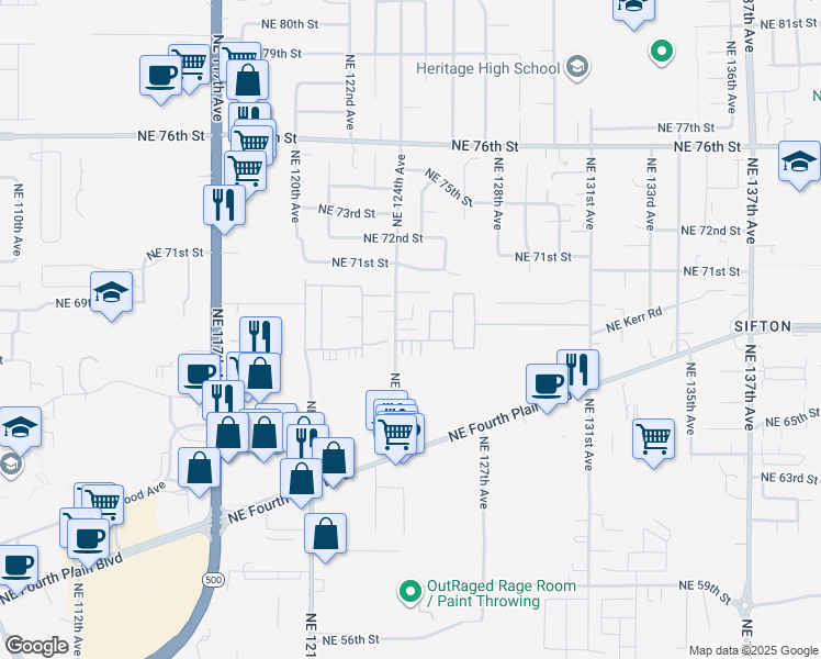 map of restaurants, bars, coffee shops, grocery stores, and more near 6815 Northeast 124th Avenue in Vancouver