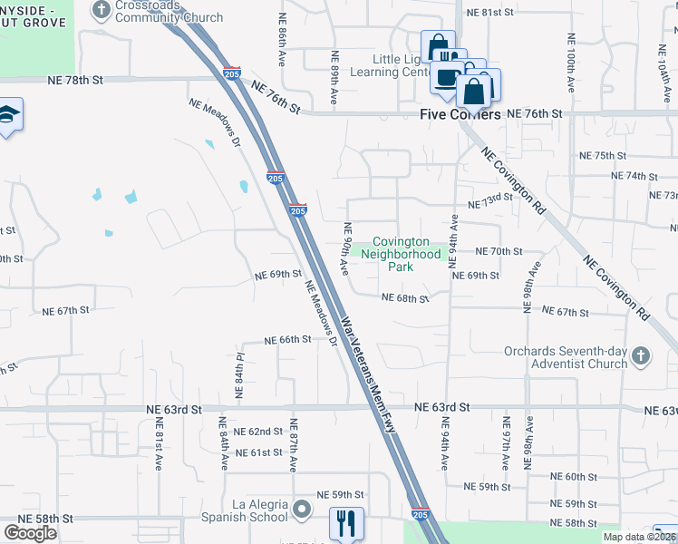 map of restaurants, bars, coffee shops, grocery stores, and more near 6812 Northeast 90th Avenue in Vancouver