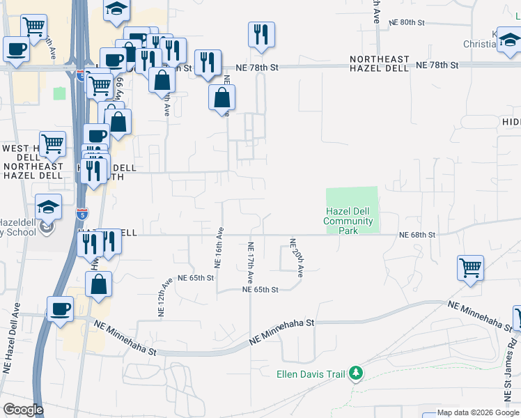 map of restaurants, bars, coffee shops, grocery stores, and more near 6812 Northeast 17th Avenue in Vancouver