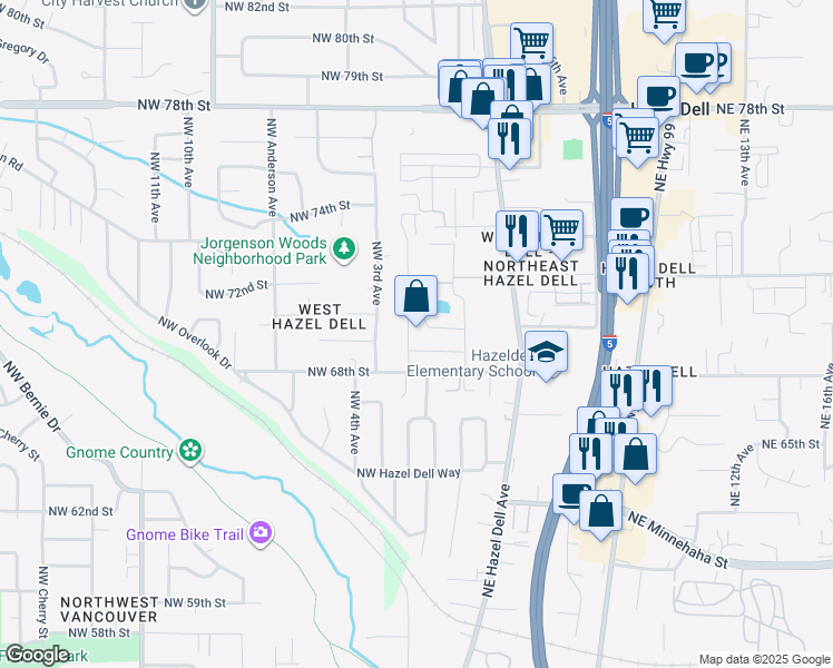 map of restaurants, bars, coffee shops, grocery stores, and more near 121 Northwest 69th Street in Vancouver