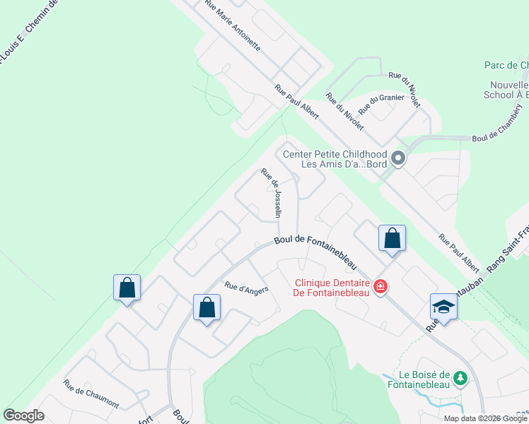 map of restaurants, bars, coffee shops, grocery stores, and more near 65 Rue de Josselin in Blainville