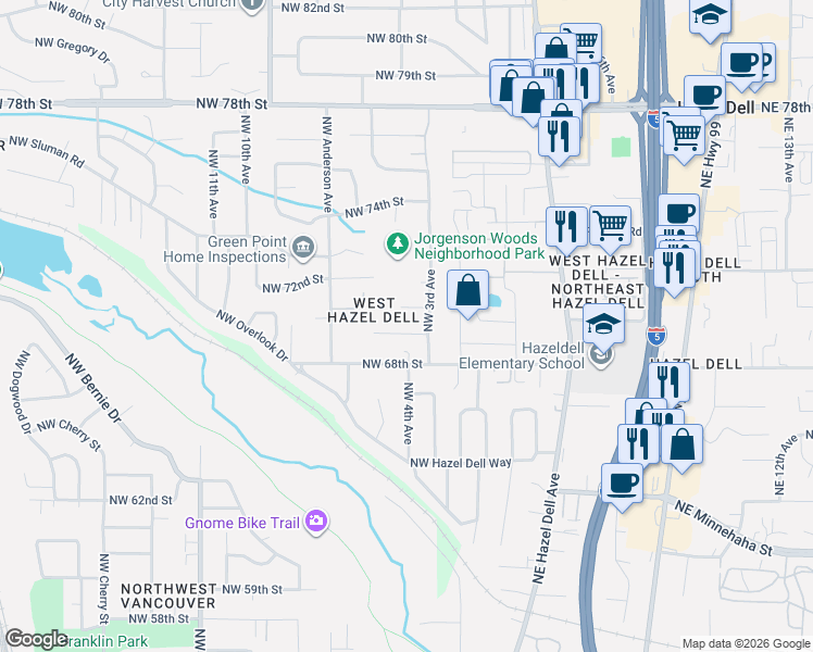 map of restaurants, bars, coffee shops, grocery stores, and more near 407 Northwest 69th Street in Vancouver