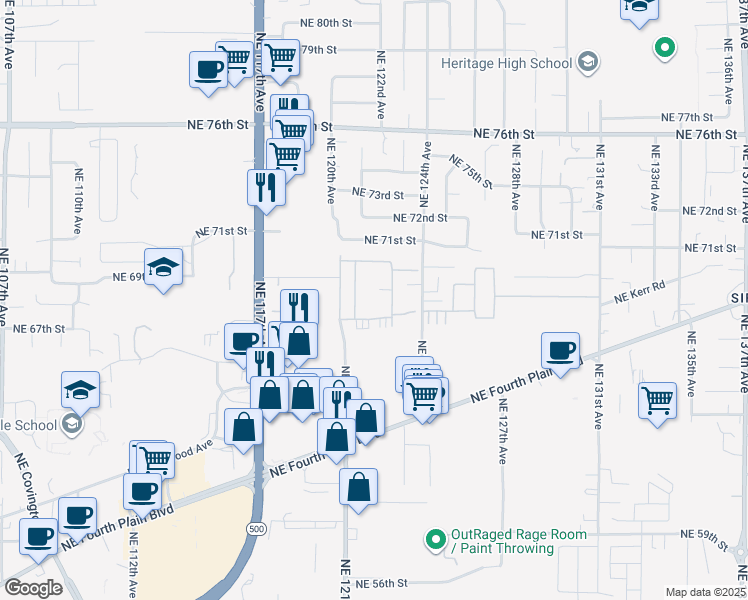 map of restaurants, bars, coffee shops, grocery stores, and more near 6811 Northeast 121st Avenue in Vancouver