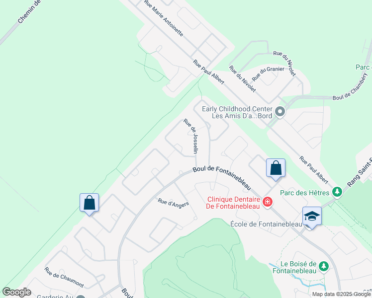 map of restaurants, bars, coffee shops, grocery stores, and more near 65 Rue de Josselin in Blainville