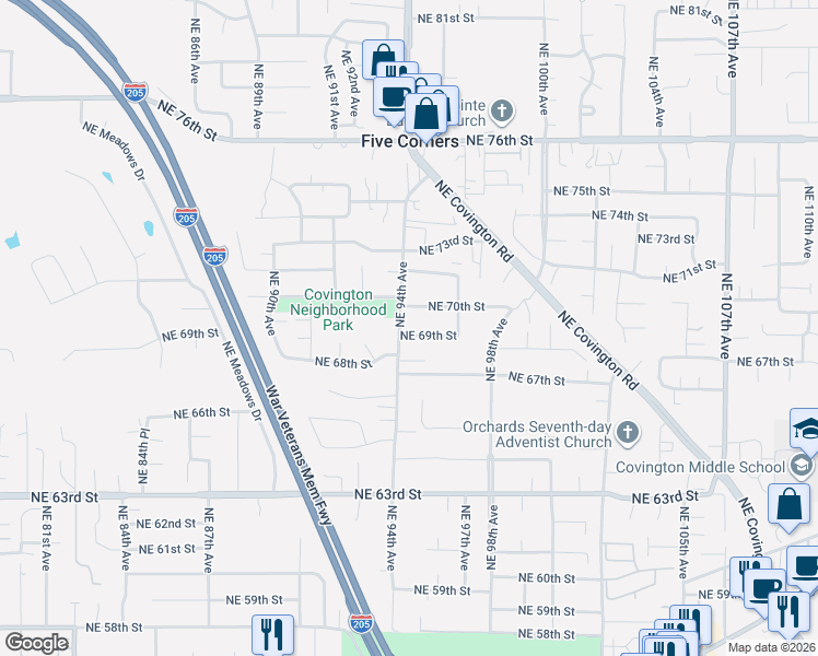 map of restaurants, bars, coffee shops, grocery stores, and more near 9505 Northeast 69th Street in Vancouver
