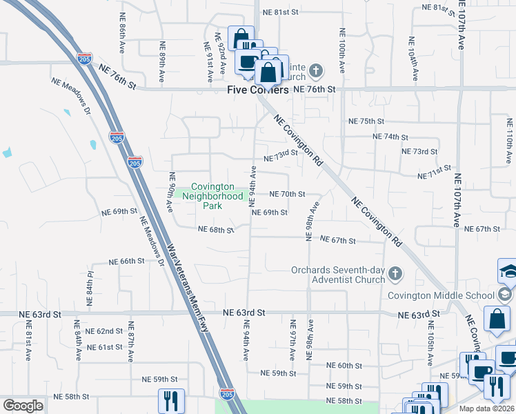 map of restaurants, bars, coffee shops, grocery stores, and more near 9400 Northeast 69th Street in Vancouver