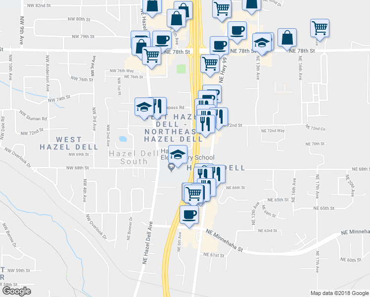 map of restaurants, bars, coffee shops, grocery stores, and more near 618 Northeast Anderson Street in Vancouver