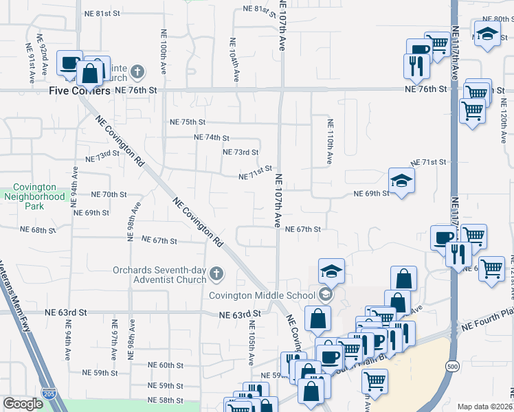 map of restaurants, bars, coffee shops, grocery stores, and more near 6707 Northeast 105th Avenue in Vancouver