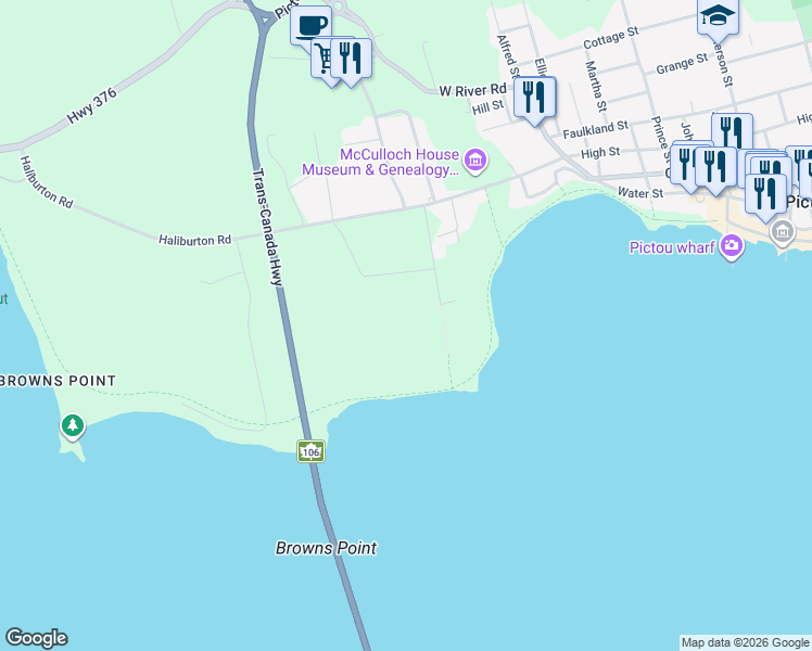 map of restaurants, bars, coffee shops, grocery stores, and more near 119 Harbour Crossing Drive in Pictou
