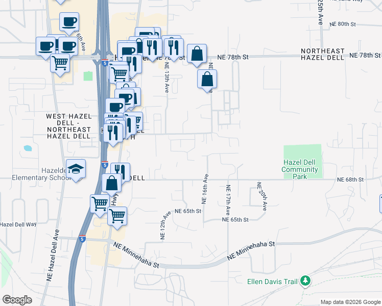 map of restaurants, bars, coffee shops, grocery stores, and more near 1501 Northeast 72nd Street in Vancouver