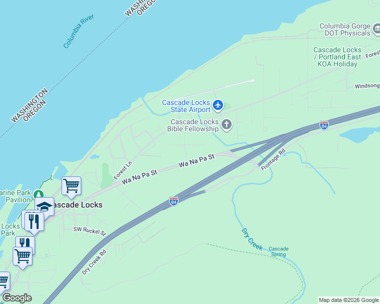 map of restaurants, bars, coffee shops, grocery stores, and more near 114 Northeast Hammond Avenue in Cascade Locks