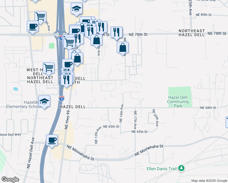 map of restaurants, bars, coffee shops, grocery stores, and more near 1501 Northeast 72nd Street in Vancouver