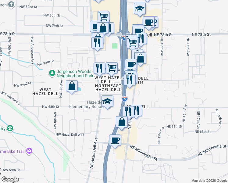 map of restaurants, bars, coffee shops, grocery stores, and more near 558 Northeast Anderson Street in Vancouver