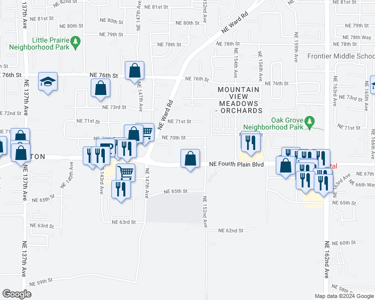 map of restaurants, bars, coffee shops, grocery stores, and more near 15011 Northeast 69th Street in Vancouver