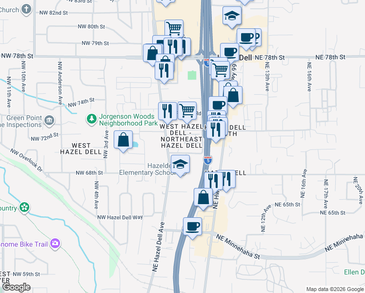 map of restaurants, bars, coffee shops, grocery stores, and more near 512 Northeast Anderson Street in Vancouver