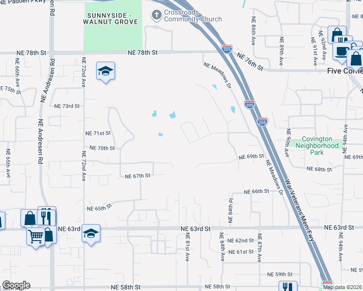 map of restaurants, bars, coffee shops, grocery stores, and more near 8008 Northeast 71st Street in Vancouver