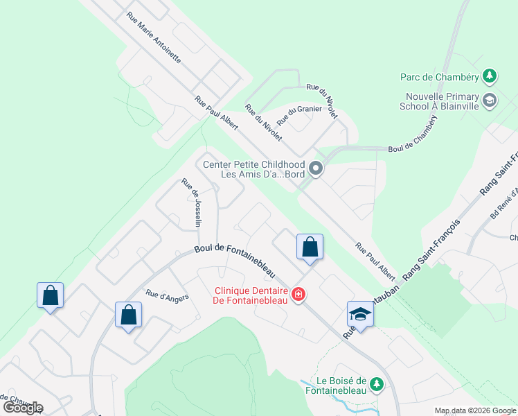 map of restaurants, bars, coffee shops, grocery stores, and more near 29 Rue Saint Ange in Blainville