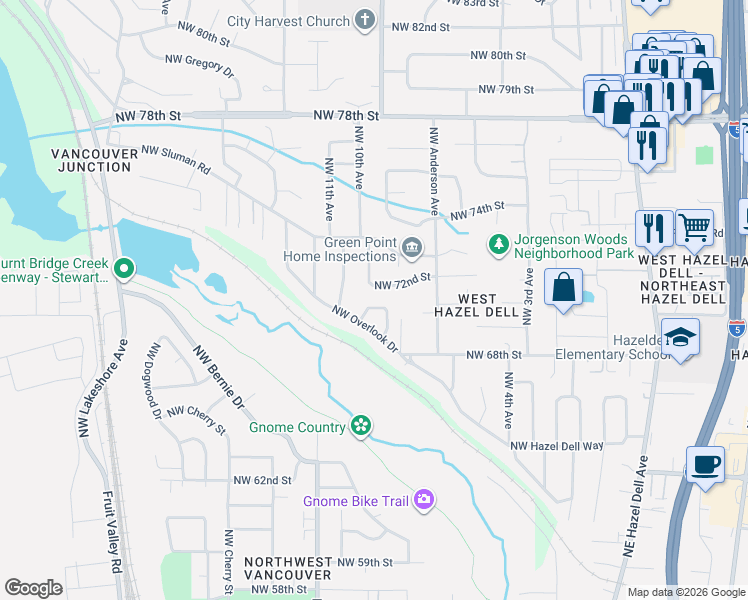 map of restaurants, bars, coffee shops, grocery stores, and more near 7008 Northwest Canyon Crest Loop in Vancouver