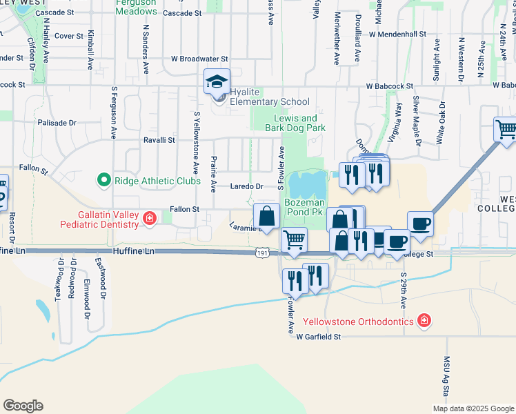 map of restaurants, bars, coffee shops, grocery stores, and more near in Bozeman