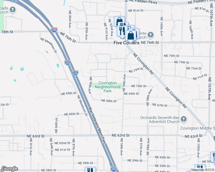 map of restaurants, bars, coffee shops, grocery stores, and more near 9398 Northeast 70th Circle in Vancouver